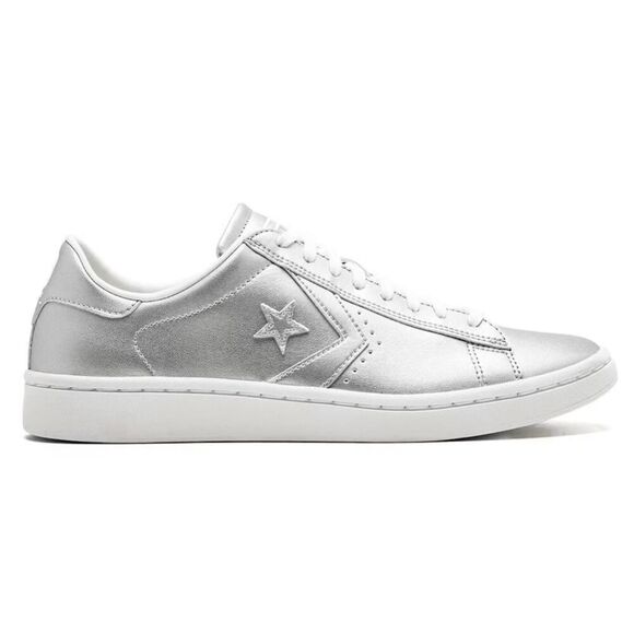 NWOB CONVERSE Pro Leather Low 'Silver' Sneakers Size 6.5 - Picture 1 of 9